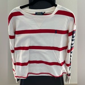 POLO Ralph Lauren long sleeve sweatshirt feel red and cream navy POLO-USA sleeve